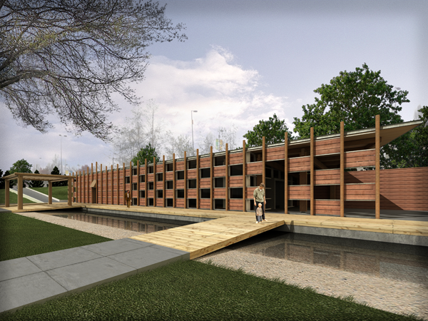 phase 2 with sliding cedar sunscreens along the south facade
